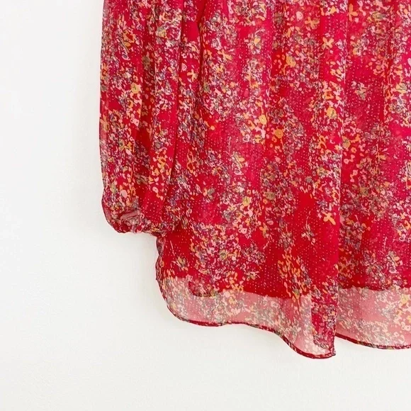 Anthropologie Pins & Needles Boho Red Floral Semi Sheer Long Sleeve Casual Top S - Picture 13 of 15